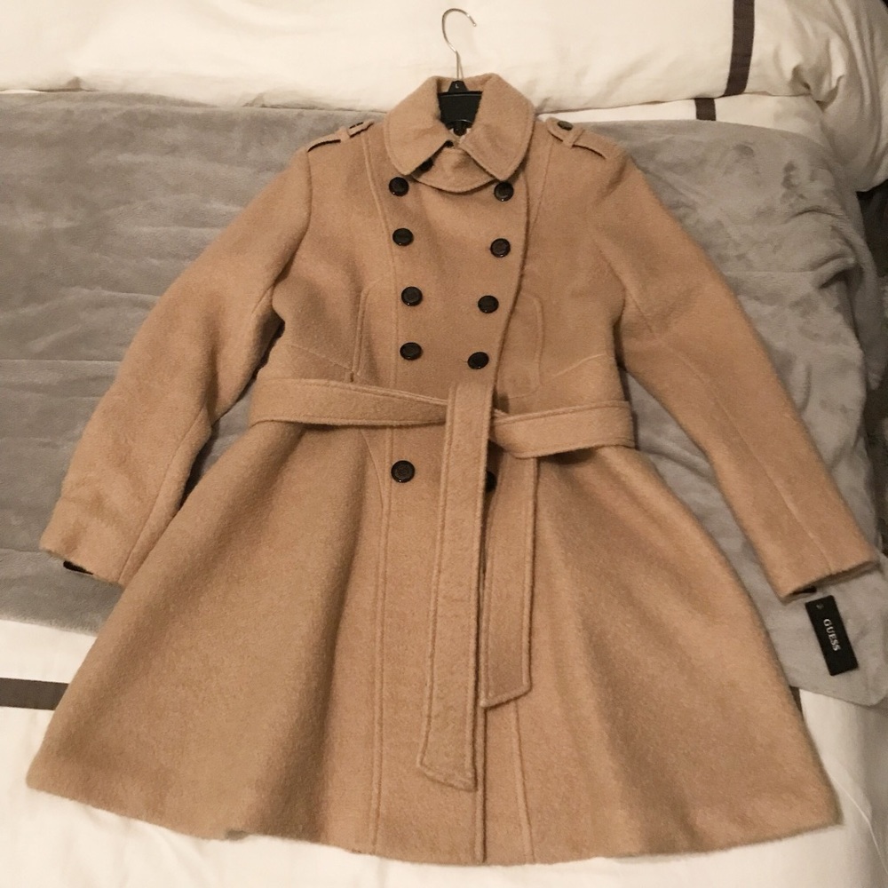 Wool Blend Notch Collar Trench Fit and Flare Coat